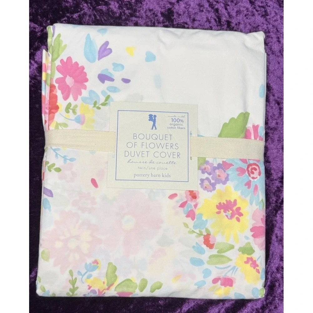Pottery Barn Kids Duvet Cover Bouquet of Flowers Twin Organic Cotton Floral